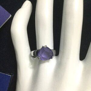 Vintage Swarovski Tanzanite Crystal Ring Chestnut Cut 925 Silver M 6.75